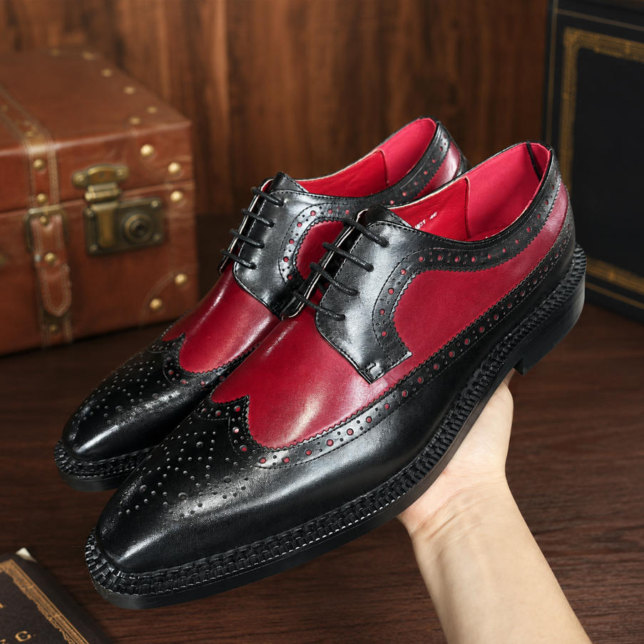 Statement Black Red Wingtip Leather Dress Shoes