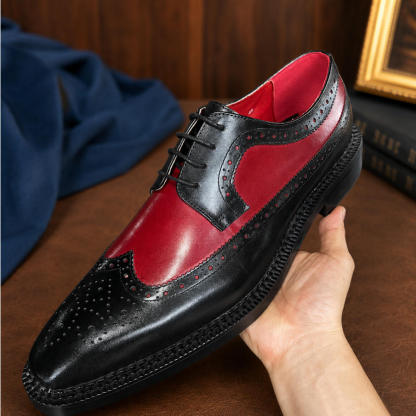 Statement Black Red Wingtip Leather Dress Shoes