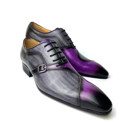 Left angled side showing lace-up and side buckle details-Colinshoes