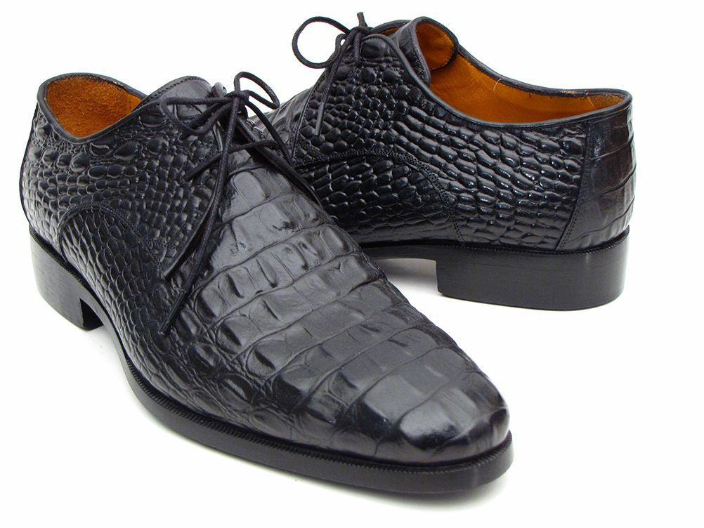 Luxury black croc texture leather derby oxford