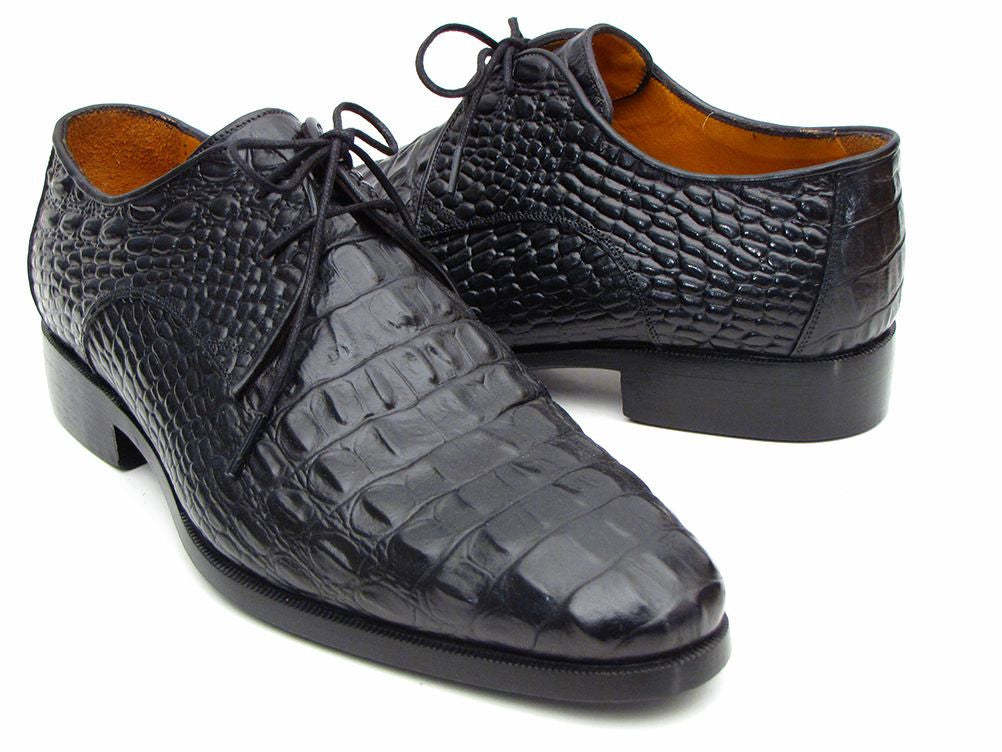Luxury black croc texture leather derby oxford