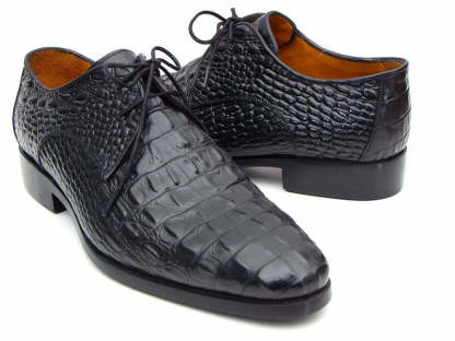 Luxury black croc texture leather derby oxford