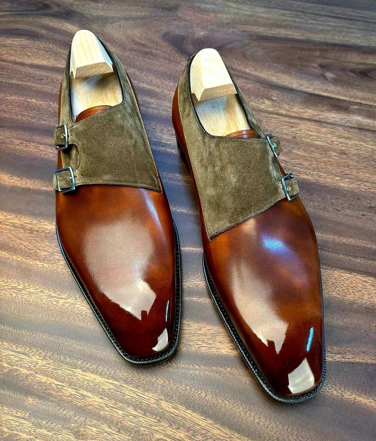 Leather & Suede Two Tone Double Monk Shoes-Colinshoes