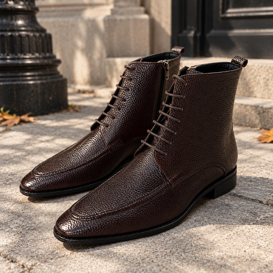 Exceptional Soft-Grain Pebbled Leather Derby Boots