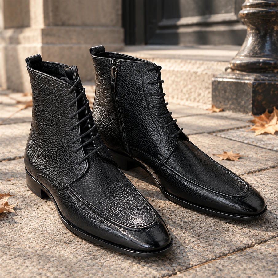 Exceptional Soft-Grain Pebbled Leather Derby Boots