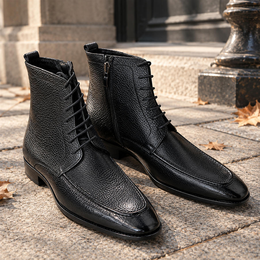 Exceptional Soft-Grain Pebbled Leather Derby Boots