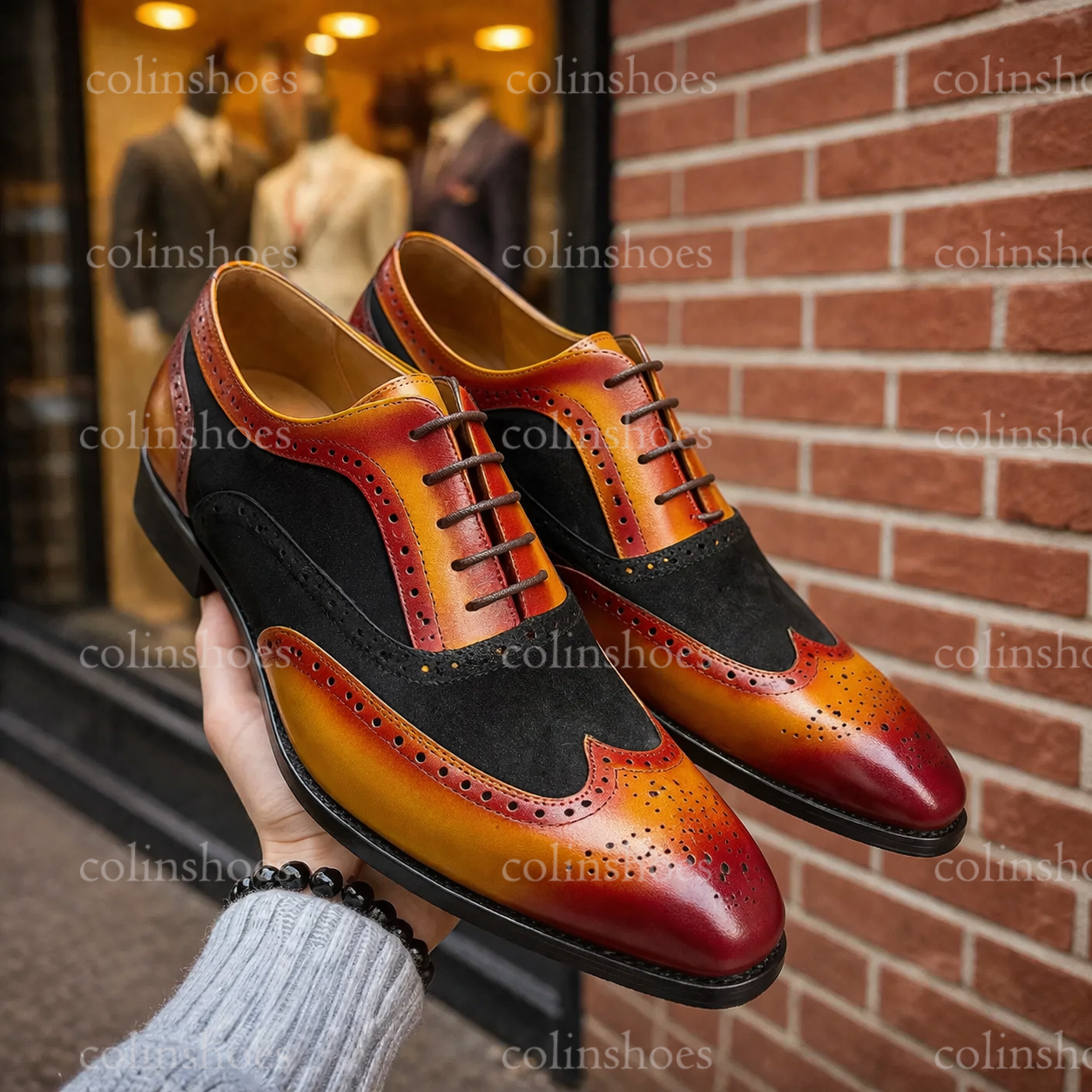 Bold Contrast Two-Tone Brogue Oxford Shoes