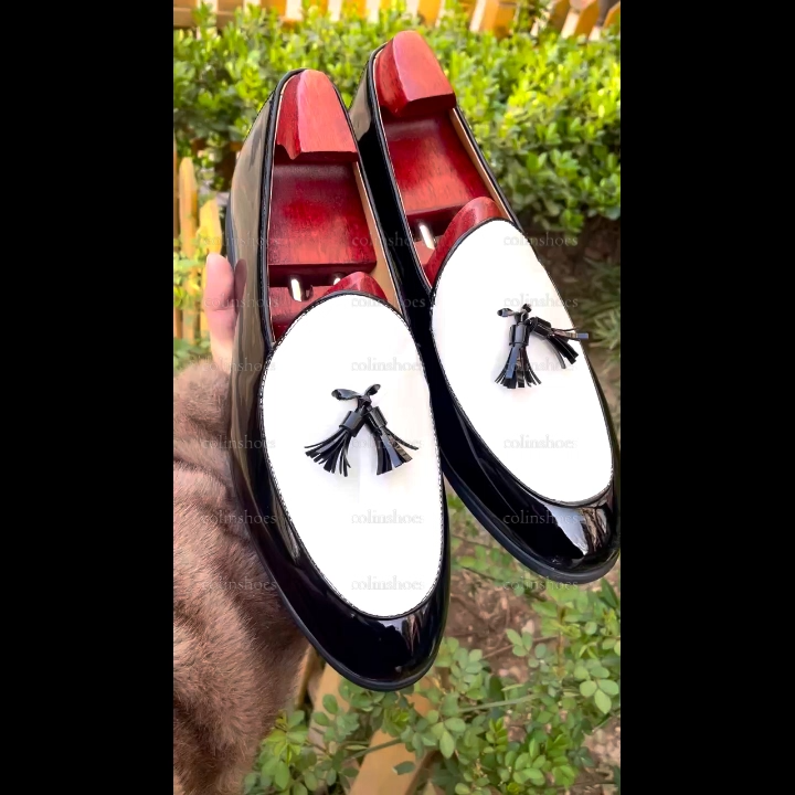  Black & White Tassel Loafers Dress Shoes