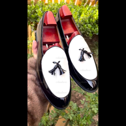  Black & White Tassel Loafers Dress Shoes
