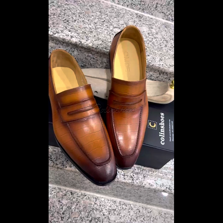 Men's Genuine Leather Exotic Business Dress Shoes Loafers