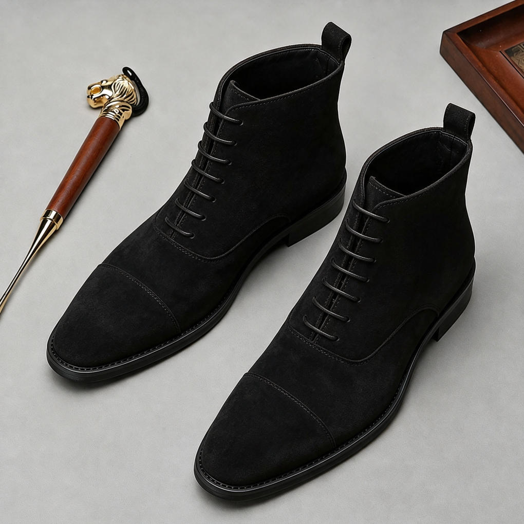 Premium Suede Leather Cap Toe Oxford Boots