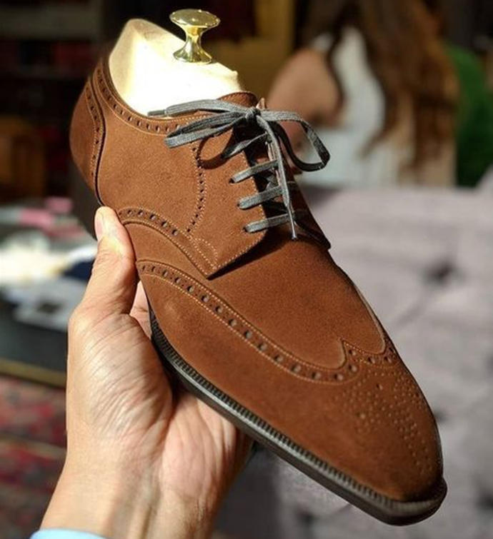 Soft-Touch Suede Leather Brogue Oxford Shoes