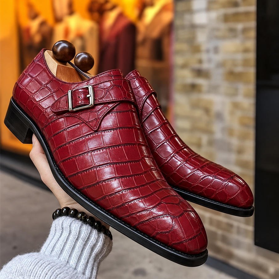 Luxe Crocodile-embossed Formal Monk Shoes