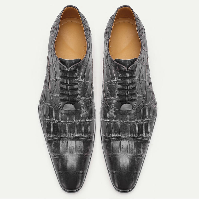 Luxury Formal Men's Croc-Embossed Cap Toe Oxfords