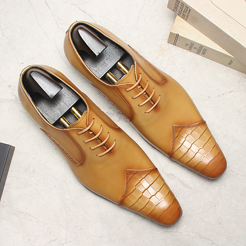 Men's Golden Tan Croc-Embossed Dress Shoes