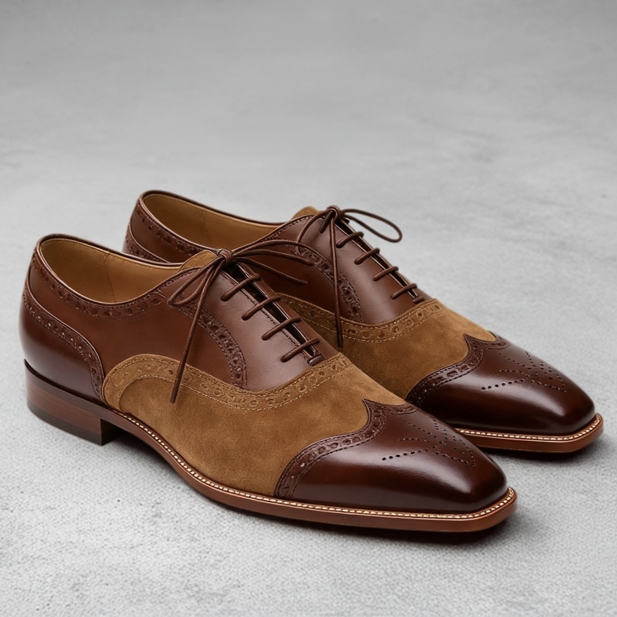 Elegant Leather & Suede Brogue Derby Shoes for Formal Wear | colinshoes