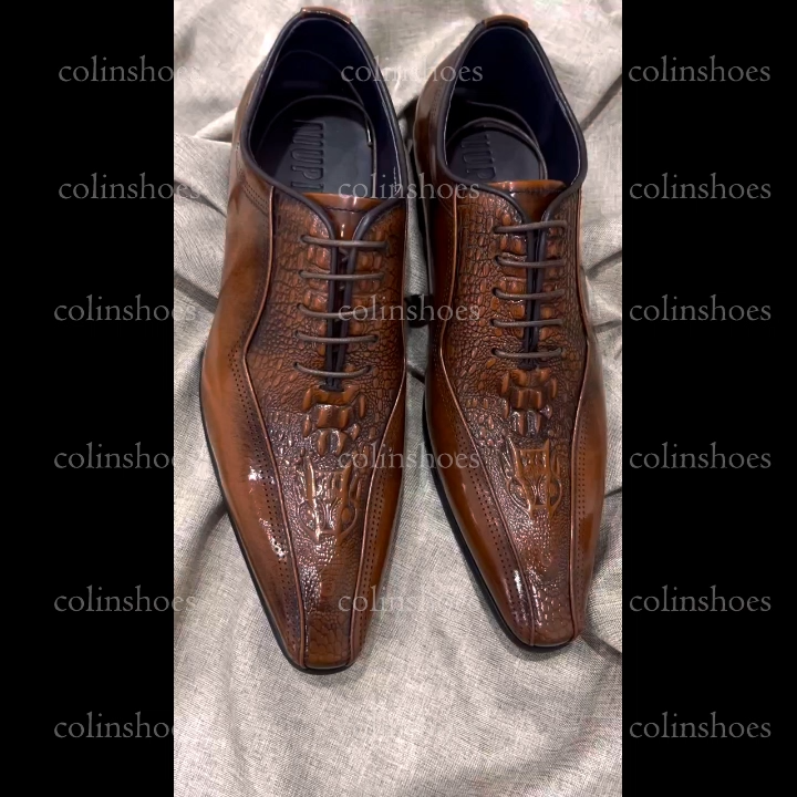 Genuine Leather Exotic Pointed Toe Oxford Dress Shoes