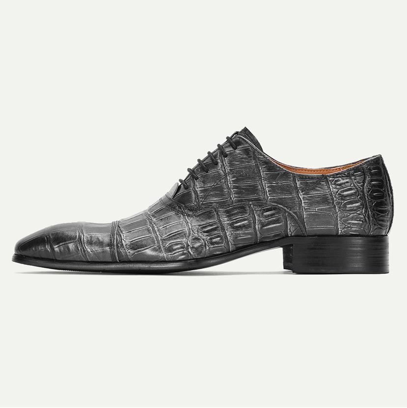 Luxury Formal Men's Croc-Embossed Cap Toe Oxfords