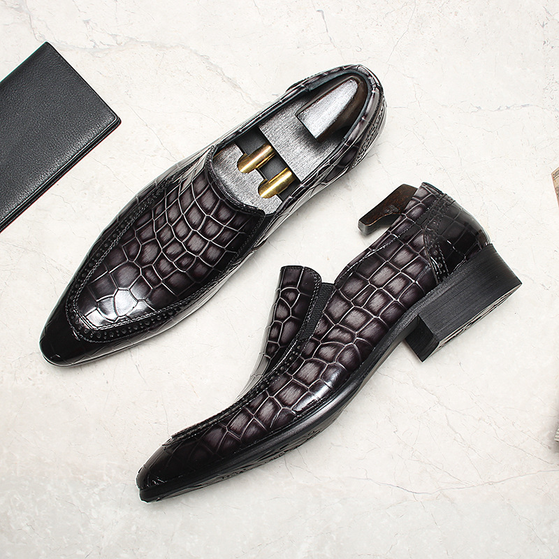 Black Croc-Embossed Loafers for Men