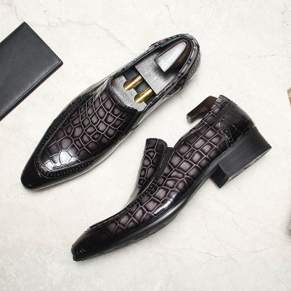 Black Croc-Embossed Loafers for Men