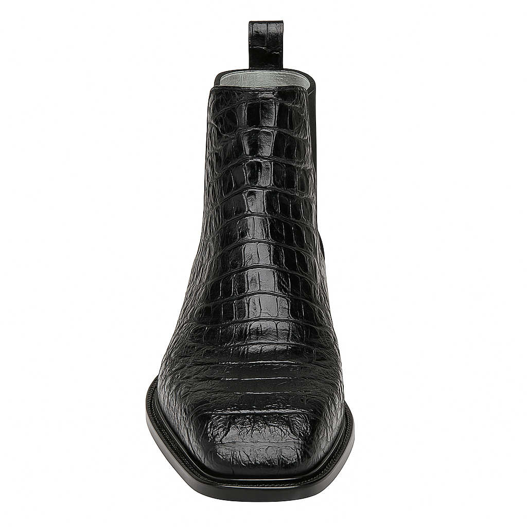 Elegant Crocodile Print Chelsea Boots In Black