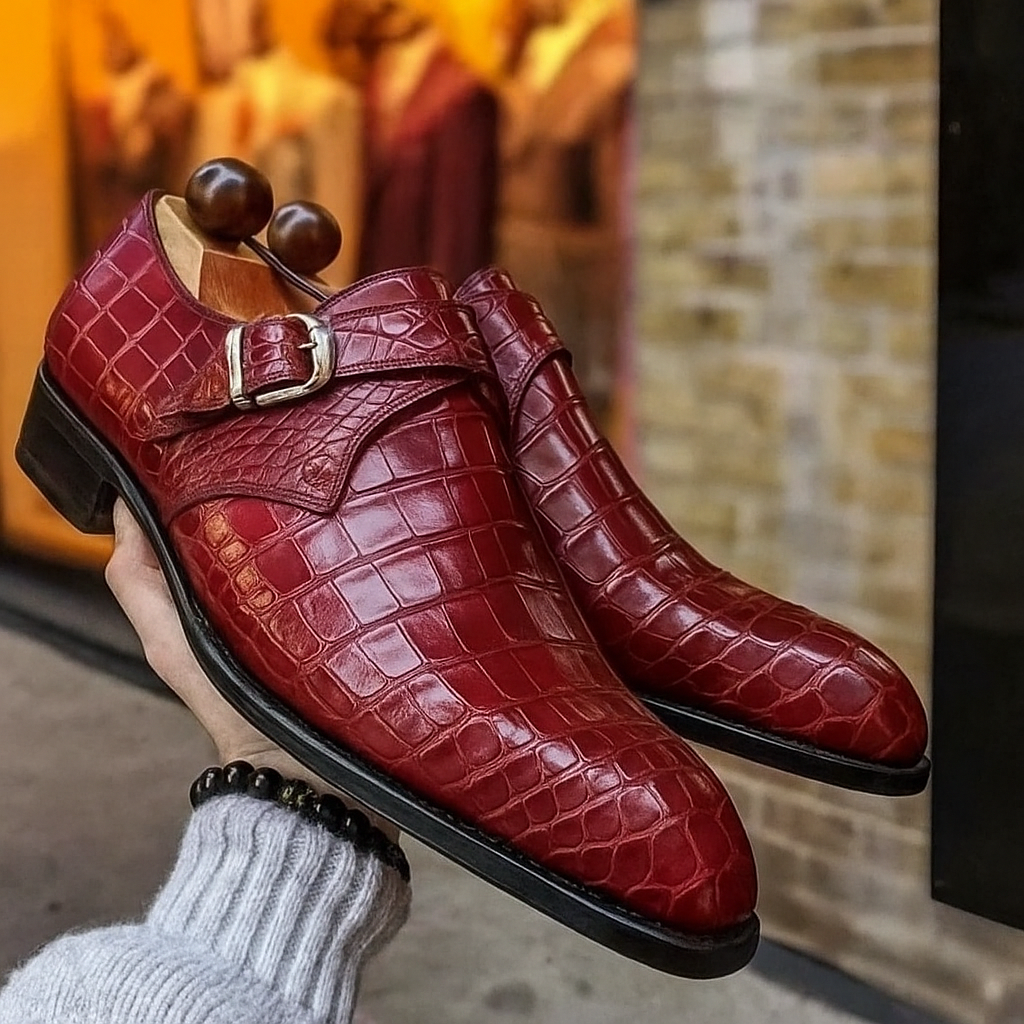 Luxe Crocodile-embossed Formal Monk Shoes