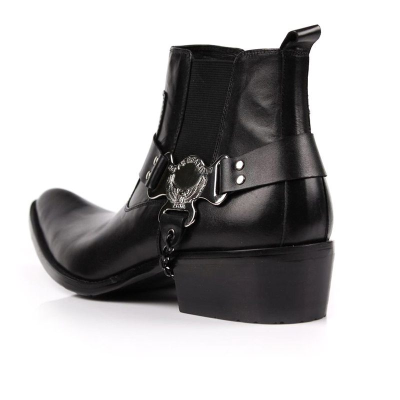 Western-Inspired Harness Boots Leather Ankle Style