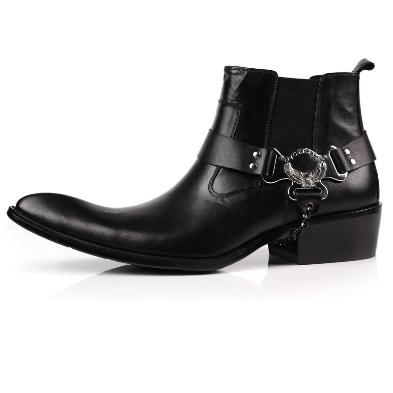 Men’s Western Harness Boots in polished leather with metal hardware