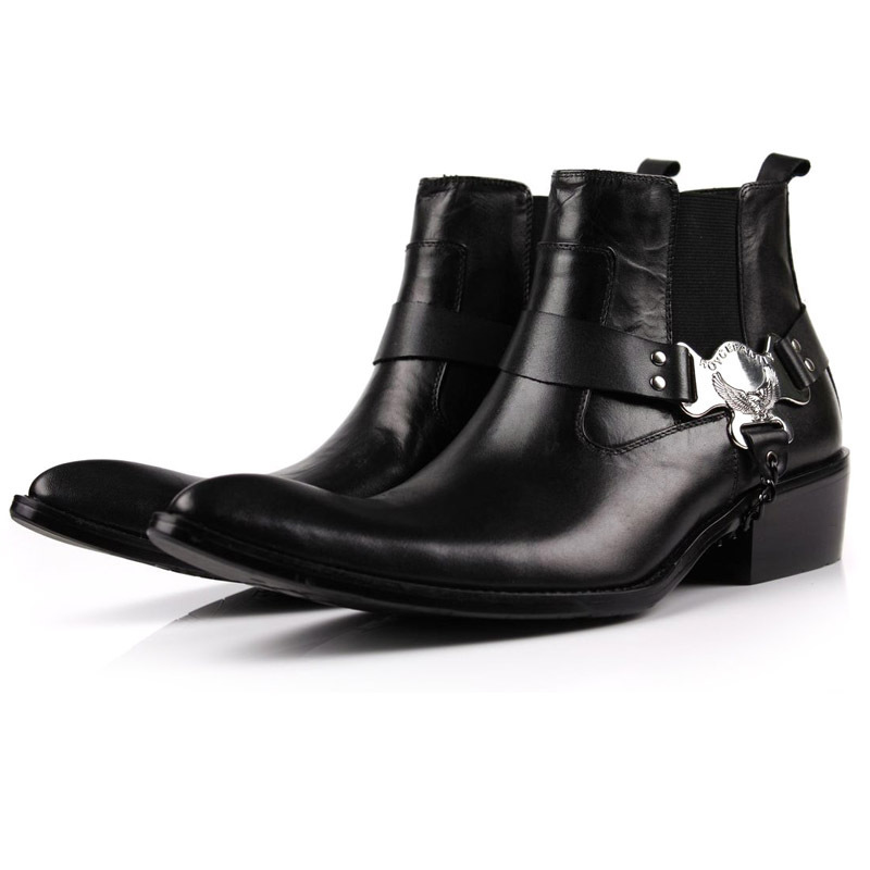 Western-Inspired Harness Boots Leather Ankle Style