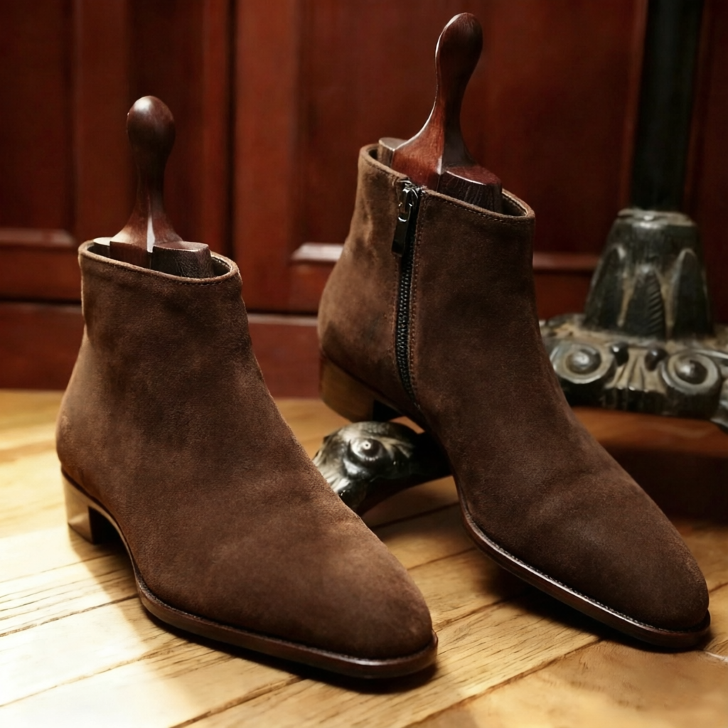 Minimalist Genuine Suede Leather Zip Chelsea Boots