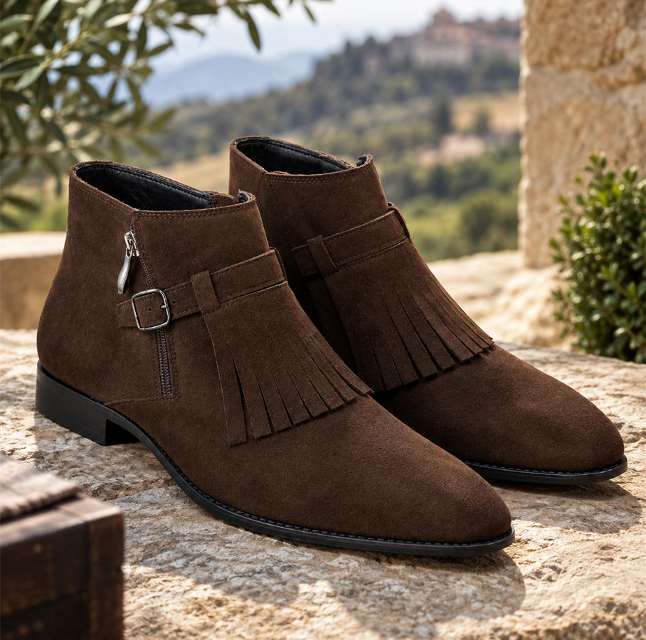 Timeless Double Zipper Suede Fringe Ankle Boots