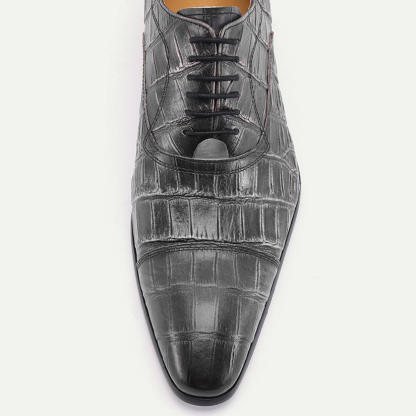 Luxury Formal Men's Croc-Embossed Cap Toe Oxfords