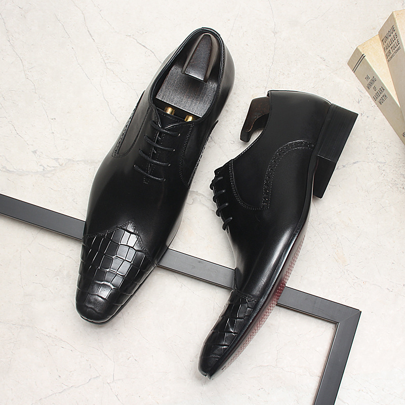 Black Croc-Embossed Dress Shoes for Men