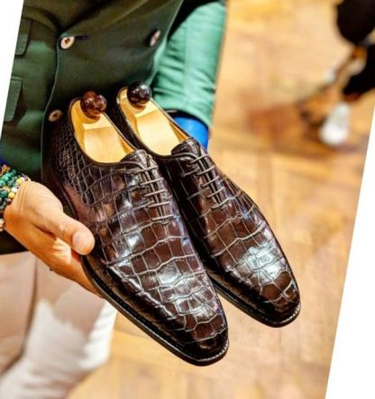 Exotic Croc-Embossed Leather Oxford Shoes