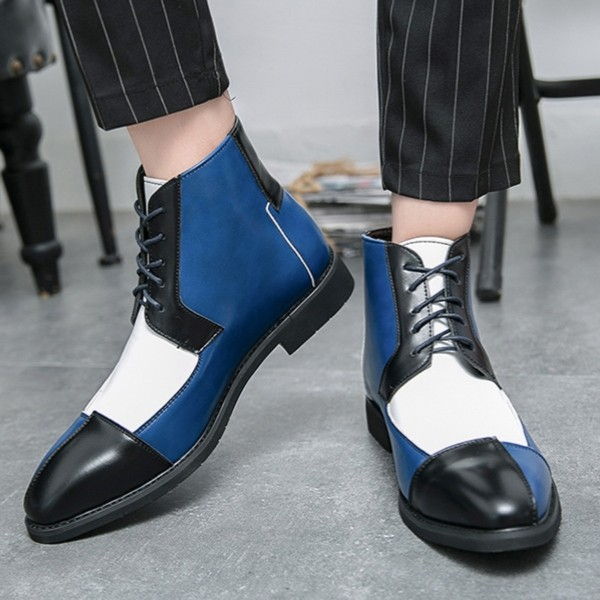 Travel-Ready Stylish Color-Block Lace-up Ankle Boots-Colinshoes