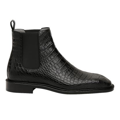 Elegant Crocodile Print Chelsea Boots In Black