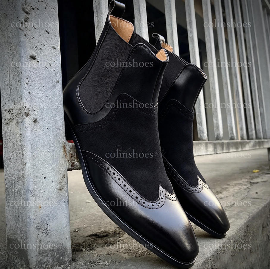 Gentleman’s Burgundy Two-Tone Wingtip Chelsea Boots