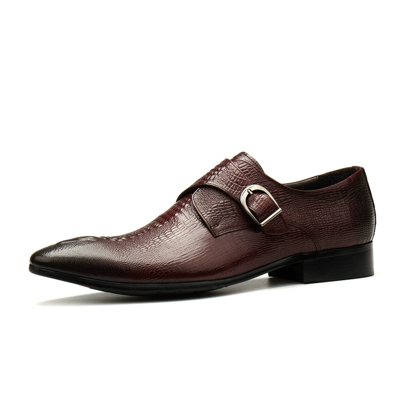 Luxury Croc-Textured Monk Strap Shoes-Colinshoes