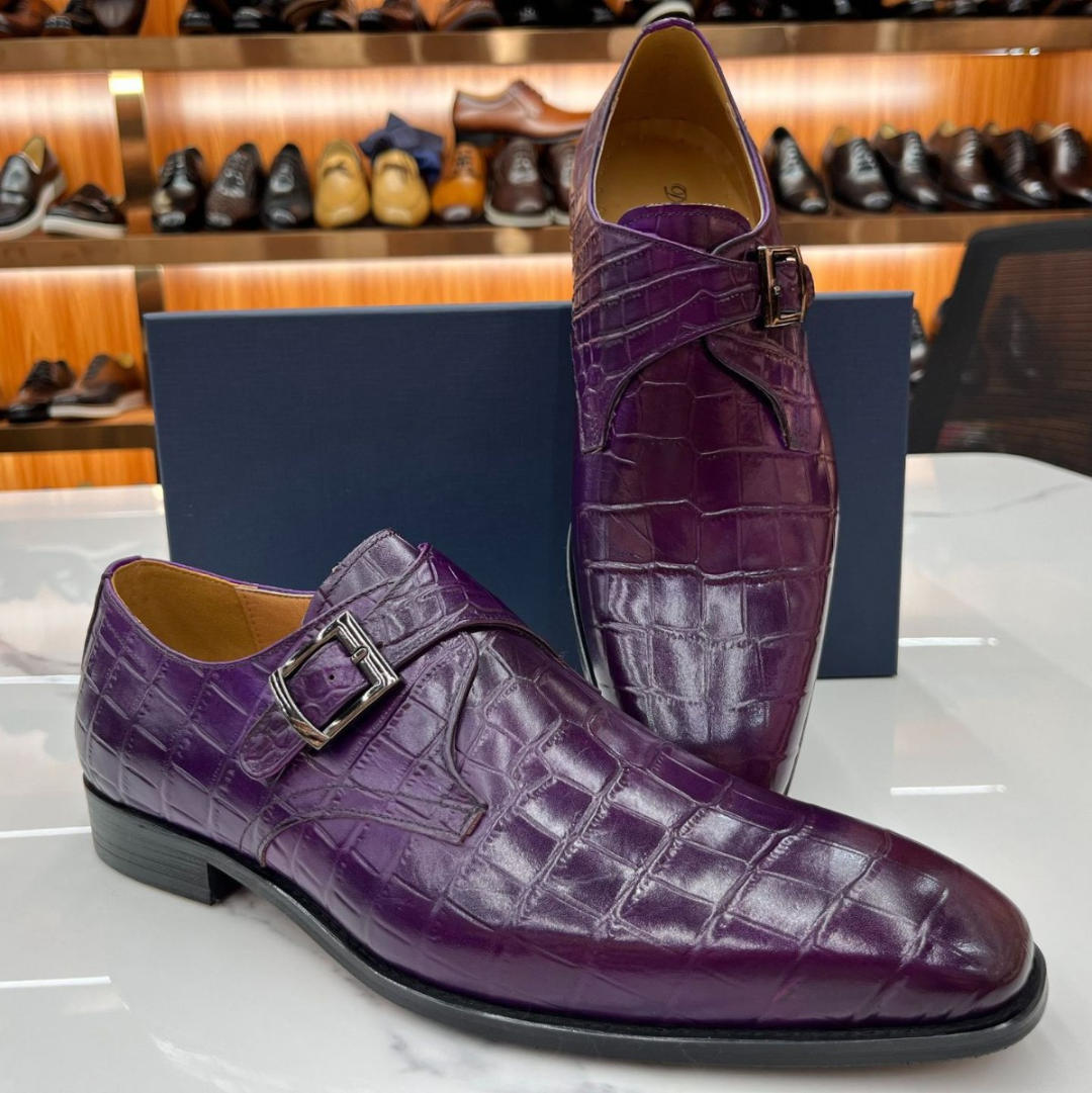 Luxe Crocodile-embossed Formal Monk Shoes
