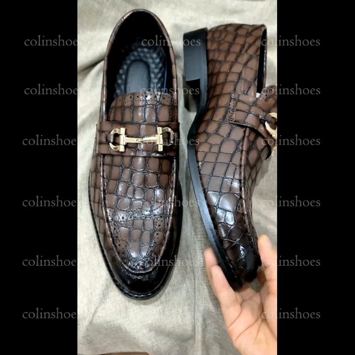 Pebbled Leather Brogue-Toe Bit Loafers