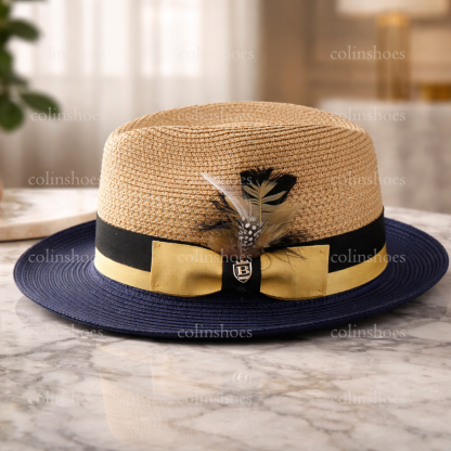 58-60cm Breathable Summer Panama Hat with Feather