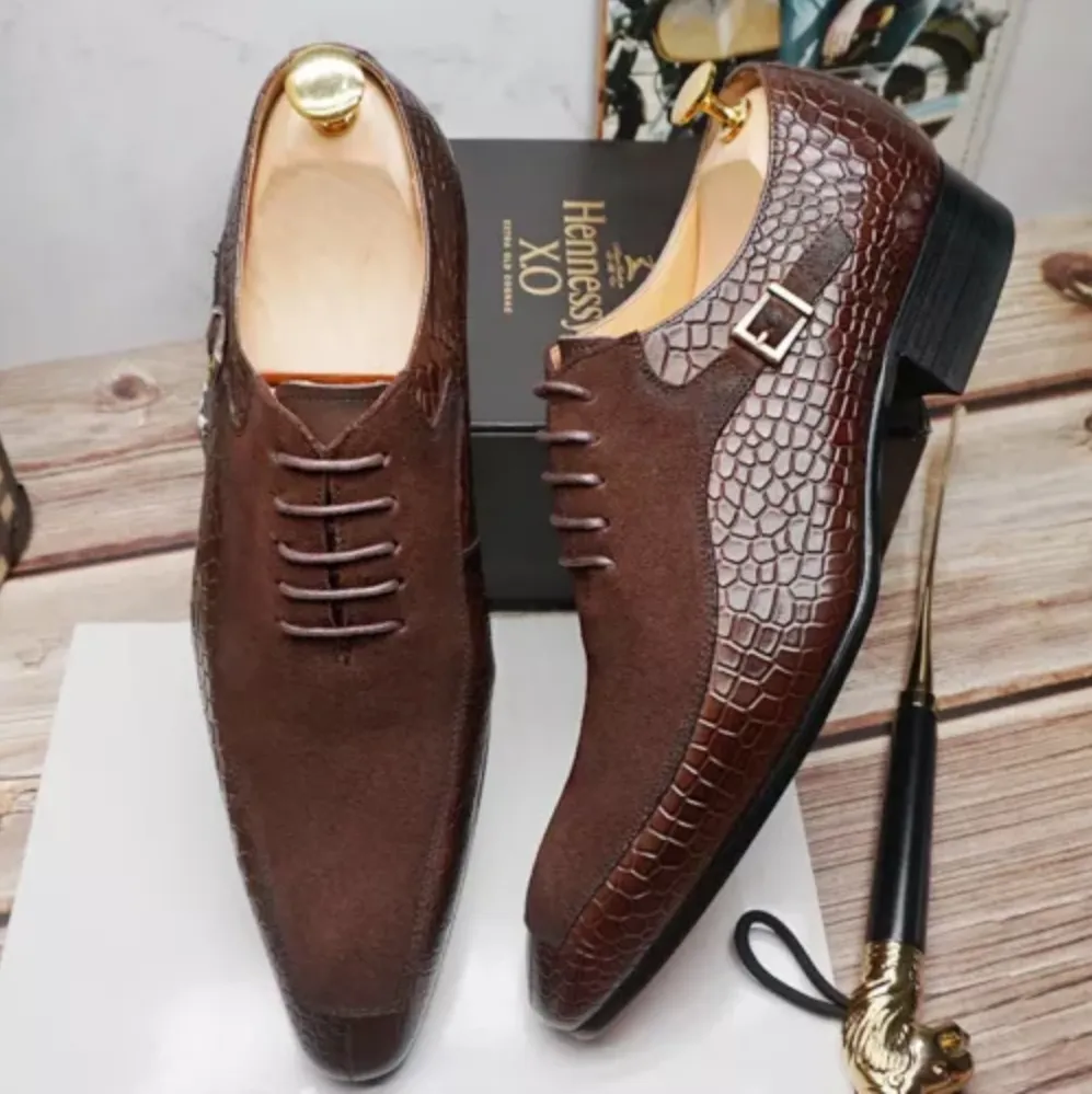 Exotic Leather Suede Oxford– Croc-Print & Buckle Design – Colinshoes