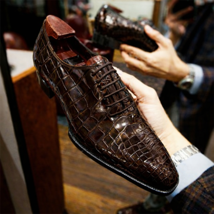 Italian Crafted Black Crocodile Pattern Oxford Shoes