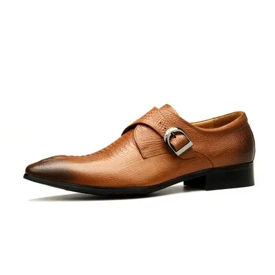 Luxury Croc-Textured Monk Strap Shoes-Colinshoes
