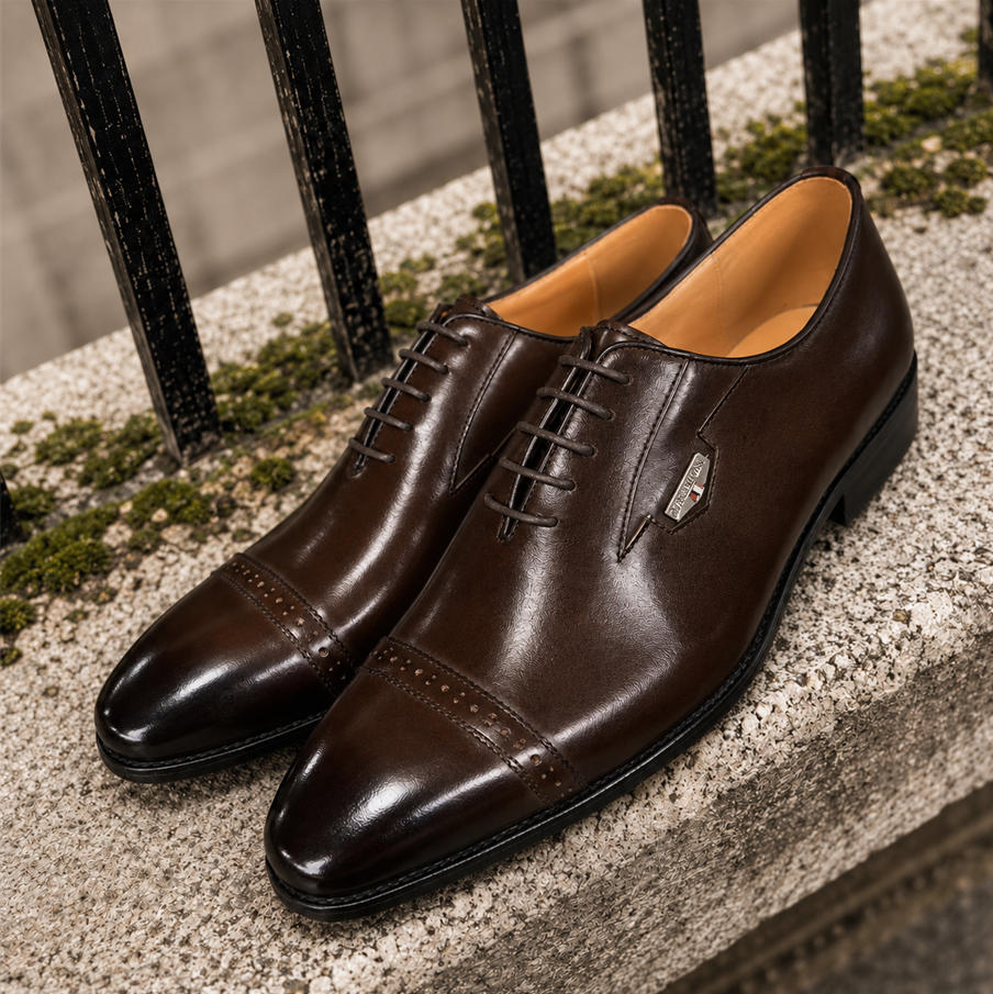 Timeless Polished Leather Cap-Toe Oxford Shoes