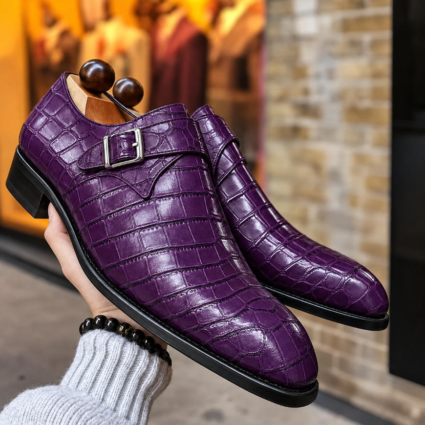 Luxe Crocodile-embossed Formal Monk Shoes
