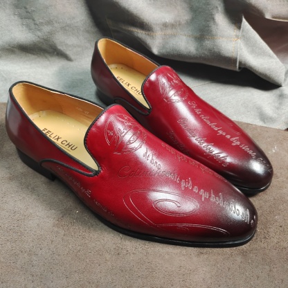 Handcrafted Red Gradient Leather Loafers for Men