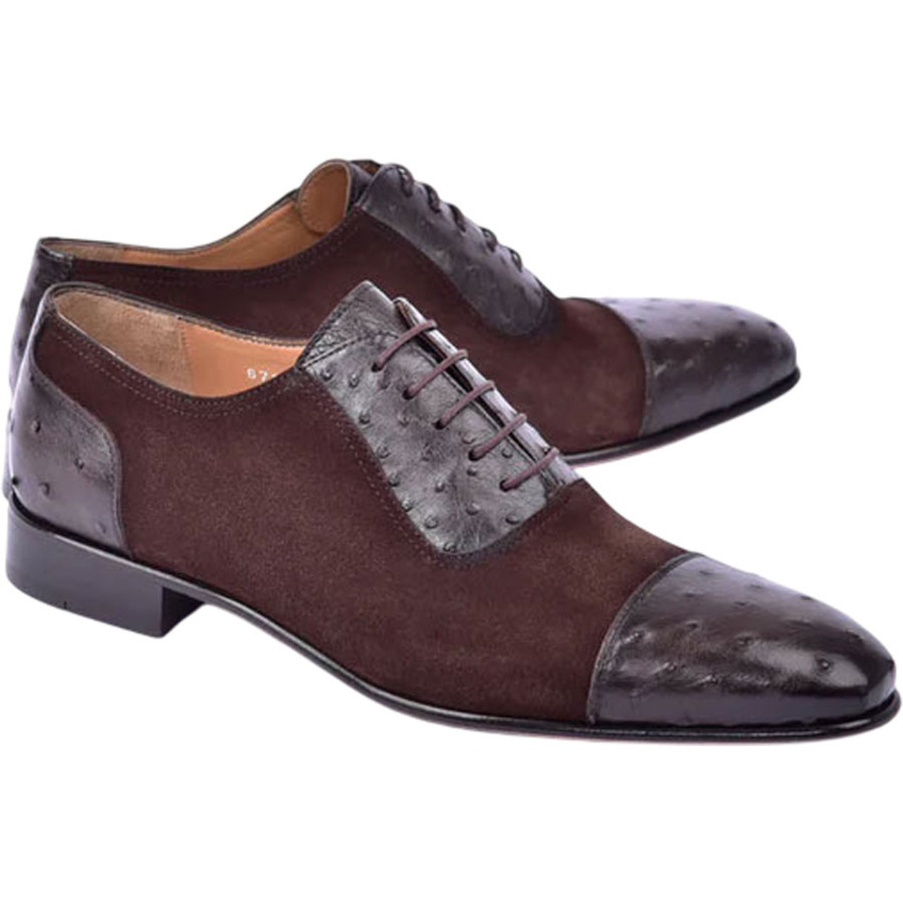 Brown Leather Oxford Shoes Ostrich Pattern Design | colinshoes