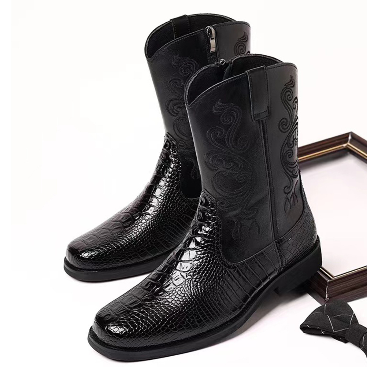 Croc-Embossed Leather Boots for Men | colinshoes