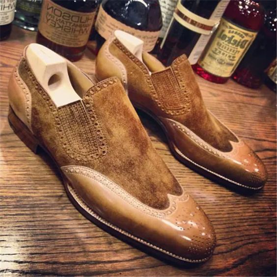 Vintage Suede Leather Wingtip Slip-Ons-Colinshoes